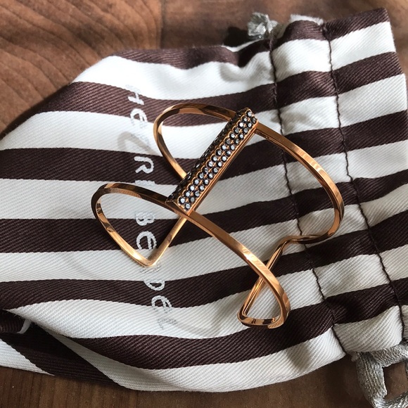 Henri Bendel Luxe Pave Deco Bar Harness Cuff in Rose Gold and Black - Picture 2 of 5